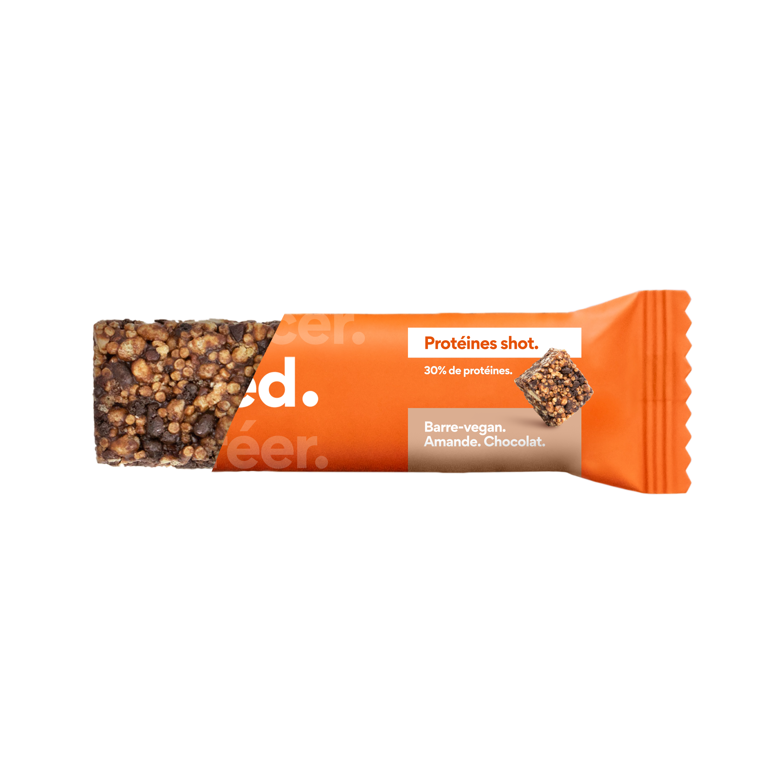 Protéines shot. (PAV de barres céréales chocolat amande / Snack)